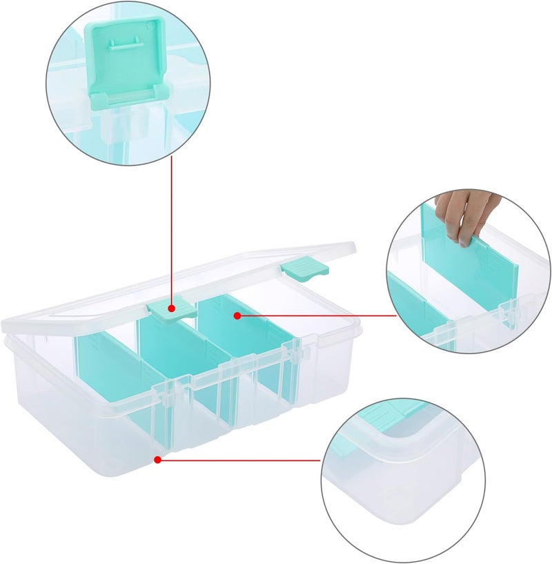 BTSKY Clear Plastic Dividing Storage Box with 4 Compartments Adjustable Storage Bin with Lid Plastic Craft Storage Container Multipurpose Sewing Box Art Supply Organizer, 13.3x8.1x3.4 Inches - Image 5